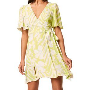 NWT French Connection Diah Crepe Faux Wrap Dress in Lime Punch